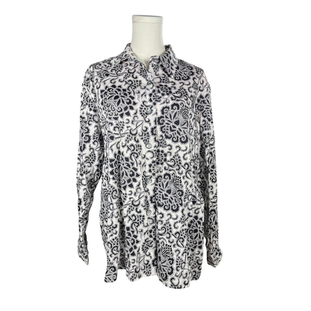 Liz & Jane Women’s Vintage Button Down Black & White Floral Blouse L